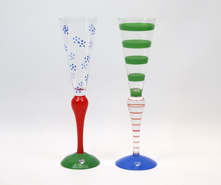 Ann Nilsson, champagneglas, 2 st, ''Clown'', Orrefors.
