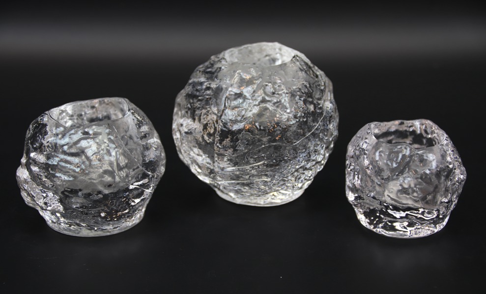 Ann Wärff, ljuslyktor, 3 st, glas, ''Snöboll'', Kosta Boda.
