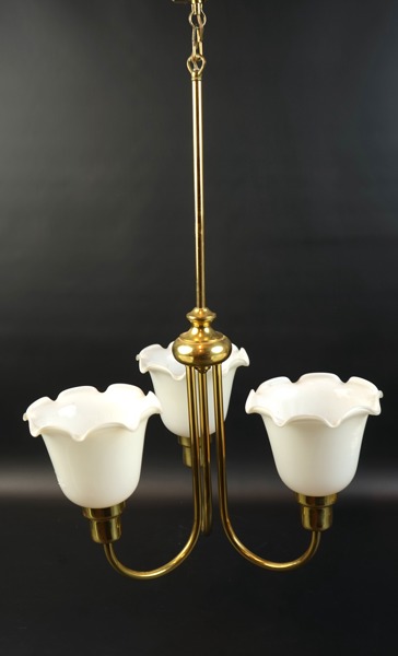 Taklampa, glas/mässing, 3 ljuspunkter.