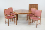 Matbord och 4 stolar, teak/textil, 1900-talets andra hälft.