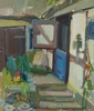 Gerhard Wihlborg, ''Gårdshörn'', olja på pannå, signerad.
