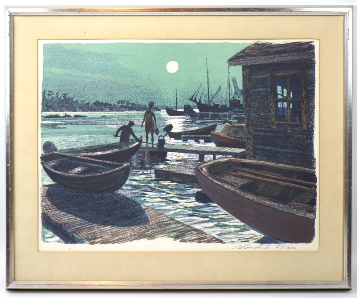 Roland Svensson, ''Gamla Oxelösund'', litografi nr 34/200, signerad. 
