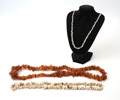 Collier, 3 st, bärnsten/snäckor.