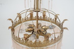Taklampa, gulmetall, stavar och blommor i glas, 7 ljuspunkter, Lamp Gustaf, 1900-talets andra hälft.