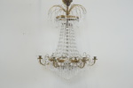 Takkrona, för 6 ljus, 8 ljuspunkter, mässing/glasprismor, 1900-tal.