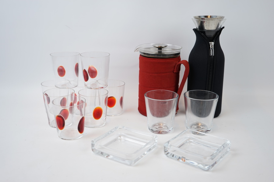 Karaffer, glas m.m, 14 delar, glas, bl.a Iittala och Eva Solo.