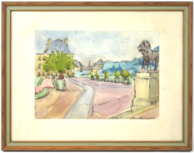 Torsten Esbjörnsson, ''Jardin du Luxemb. Paris'', signerad, daterad 1955.