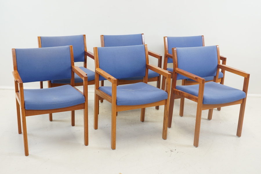 Christian Hvidt, karmstolar, 6 st, mahogny/textil, model 450, Söborg Möbelfabrik, Danmark.