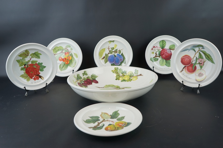 Fruktservis, 7 delar, porslin, "Pomona", Portmeirion, England.
