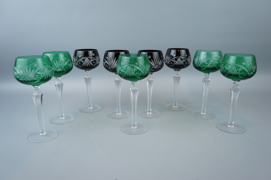 Vitvinsglas, 9 st, Böhmisk kristall, 1900-tal.
