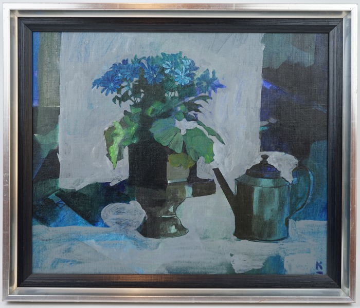 Georg Källkvist, ''Cineraria'', olja på duk, monogramsignerad, daterad 1975.