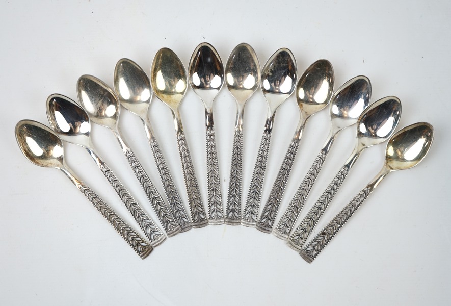 Kaffeskedar, 12 st, silver 830, Nils Hansen, Norge.
