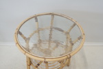 Bord och 2 stolar, bambu/glas/textil.
