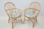 Bord och 2 stolar, bambu/glas/textil.