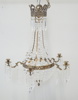 Takkrona, för 5 ljus, 6 ljuspunkter, glasprismor/mässing, 1900-tal.