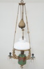 Takfotogenlampa, majolika, glasprismor, mässing, tidigt 1900-tal.