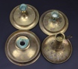 Ljusstakar, stormlyktor och ljussax, 5 delar, mässing/glas.
