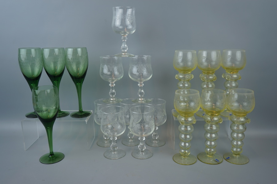 Remmare och vitvinsglas, 4+8+6 st, glas, bl.a Johansfors.