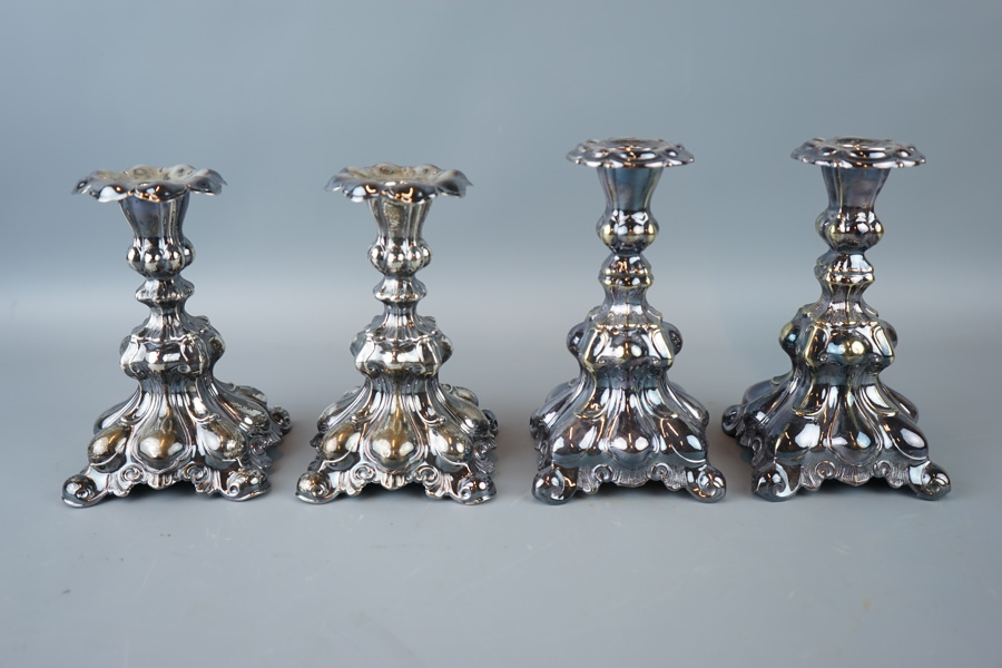 Ljusstakar, 2 par, nysilver, barockstil, 1900-tal.