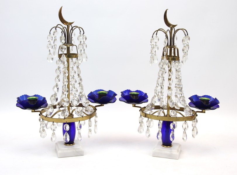 Bordslystrar, ett par, glas/metall, 1900-tal.
