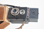 Kamera, Voigtländer, och stativ, trä, höj/sänkbart.
