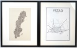 Kartor, 2 st, bl.a Ystad.