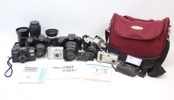 Kameror och objektiv, ett parti, Nikon, Canon, Minolta och Sony.