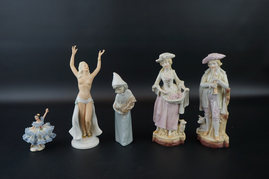 Figuriner, 5 st, porslin, bl.a Schaubach, 1900-tal.