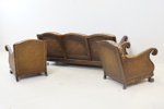 Soffgrupp, 3 delar, chippendalestil, rotting/trä/textil, 1930/40-tal.