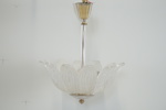 Carl Fagerlund, taklampa, glas/mässing, 3 ljuspunkter, Orrefors, 1940/50-tal.