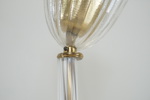 Carl Fagerlund, taklampa, glas/mässing, 3 ljuspunkter, Orrefors, 1940/50-tal.