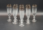Champagneglas, 9 st, slipad dekor med förgylld kant.
