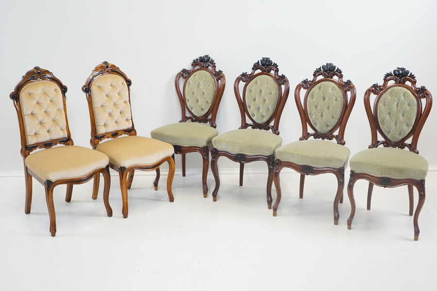 Stolar, 2+4 st, trä/textil, rokokostil, 1900-tal.