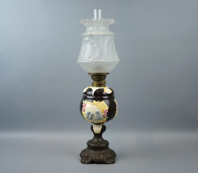 Fotogenlampa, mässing/flintgods.