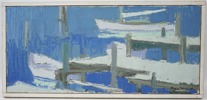 Birger Welander, ''Brygger, Bovallstrand'', olja på duk, signerad, daterad 1963.
