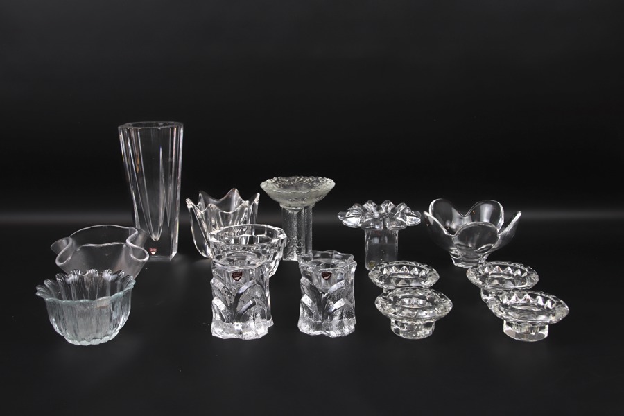 Ljusstakar m.m, 14 delar, glas, bl.a Orrefors.
