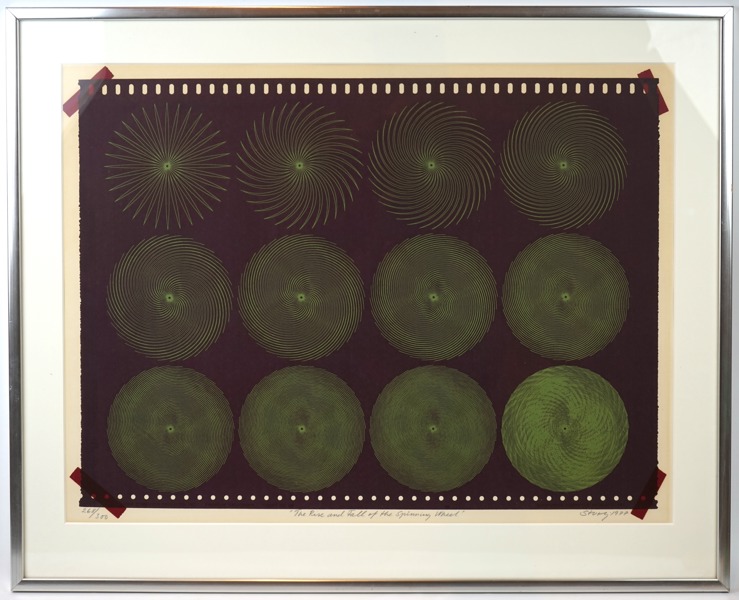Sture Johannesson, '' The Rise and Fall of the Spinning Wheel'', litografi nr 268/300, signerad, daterad 1977.