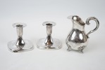 Ljusstakar och gräddkanna, 3 delar, silver.