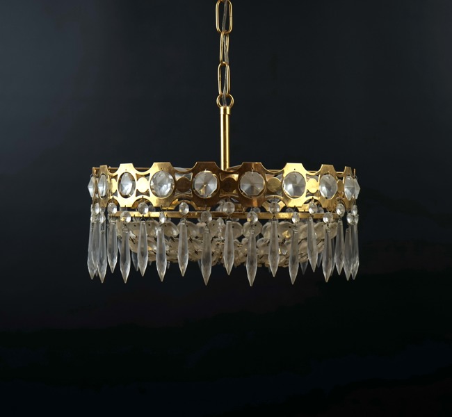 Taklampa, mässing/glas, 4 ljuspunkter.