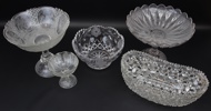 Skålar, 5 st, pressglas och slipat glas, 1900-tal.