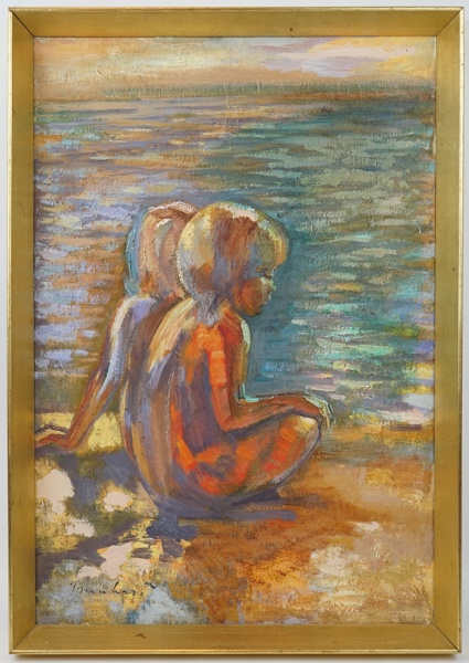Bernhard Petersen, ''To Piger'', olja på duk, signerad.