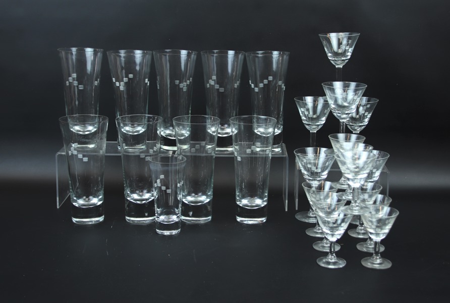 Glasservisdelar, 24 st, Boda glasbruk.