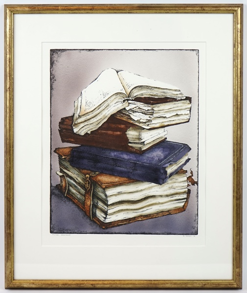 Barbro Jones, ''Boktrave'', litografi nr 71/125, signerad, daterad 1991.