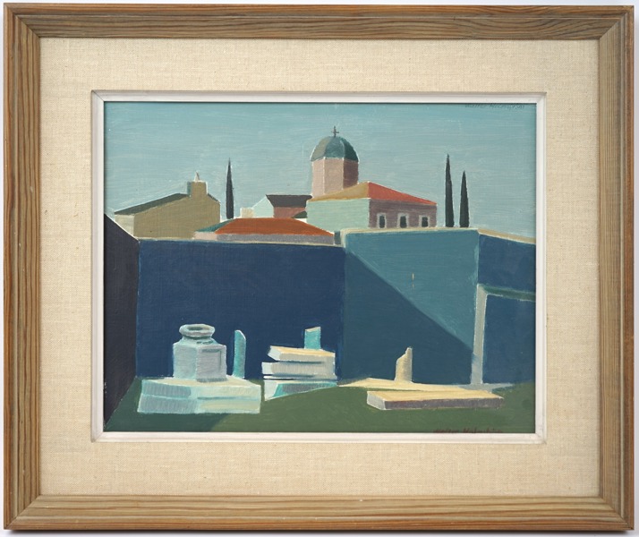 Walter Holmström, ''Hadrianus' bibliotek, Athen'', olja på pannå, signerad.