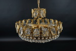 Ljuskrona, fem ljuspunkter, mässing/glas, 1900-tal.