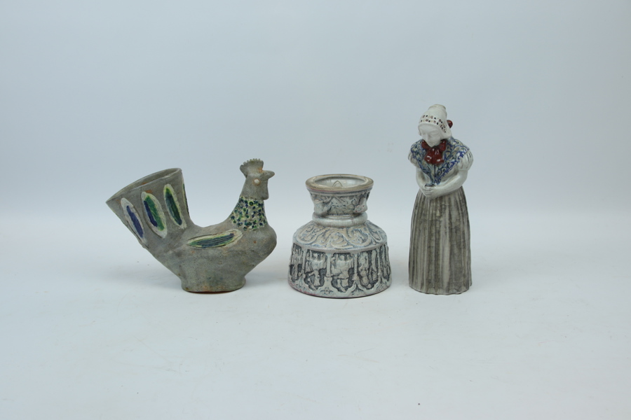 Skål och figuriner, 1+2 st, keramik, Elfstrand, Sjöbo och Bornholm.