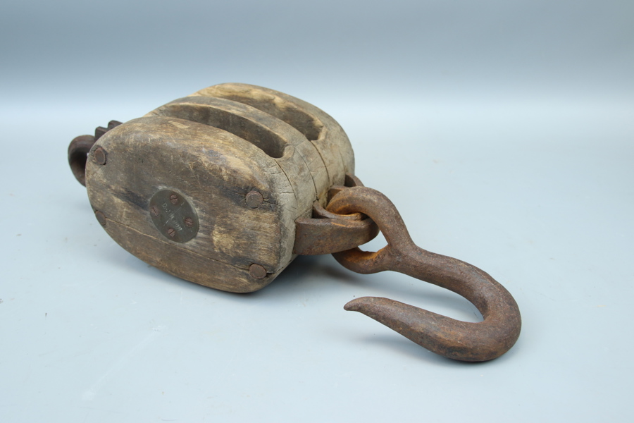 Talja/block, trä/metall, 1800/1900-tal.