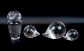 Vicke Lindstrand, figuriner, 4 st, glas, uggla och igelkottar, Kosta.