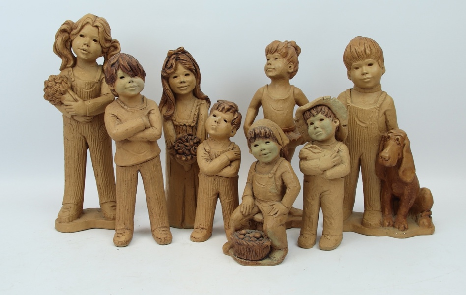 Lee Bortin, figuriner, 8 st, keramik, Chicago, signerade.