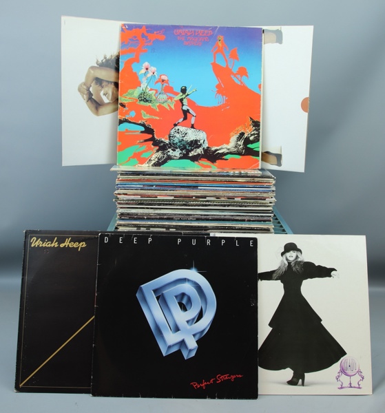 Vinylskivor i plastback, ett parti, mest rock, bl.a Uriah Heep.